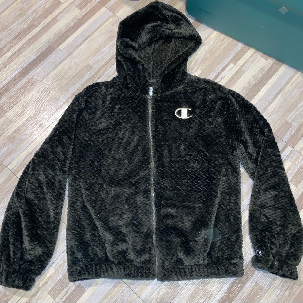 Champion Dark Green Sherpa Fleece Zip Up Hooded Jacket